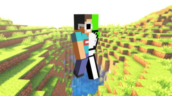 Minecraft -skinn: En minecraft -spelare bär en hud som visar halvdröm och halv georgenotfound
