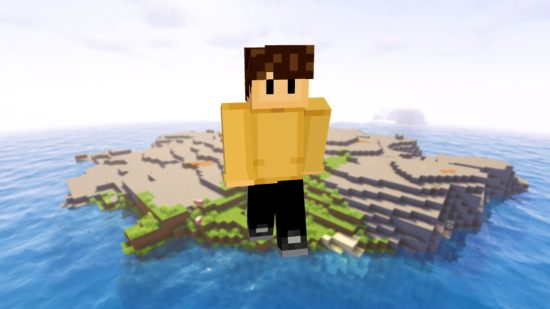 أفضل جلود Minecraft: يقف Aplayer Avatar الذي يرتدي جلد Wilbur Soot على الرمال الحمراء ، في قميصه الأصفر