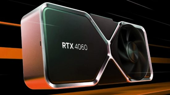 Nvidia GeForce RTX 4060 mock-up with an orange hue against a black background.