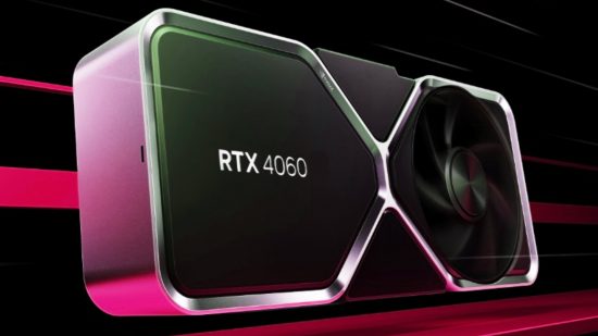 A picture of the RTX 4060 appears against a black background with pink inflections.