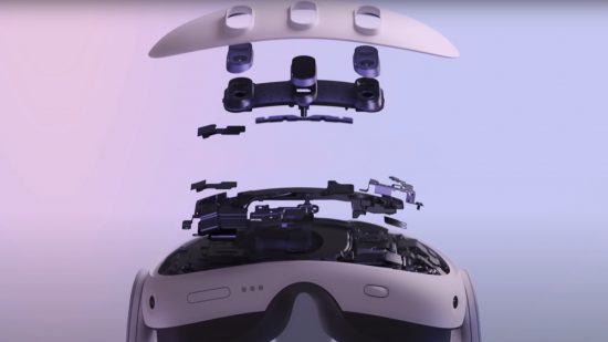 Ny Meta Quest 3 VR -headset -side på med et kig på nogle komponenter udsat