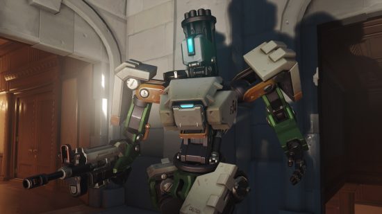 Overwatch 2 characters: an angular robot with a gun for an arm.