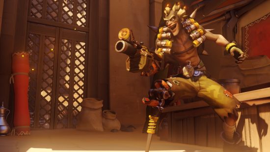 Overwatch 2 characters: a slightly-singed man with spiked hair holds a grenade launcher.