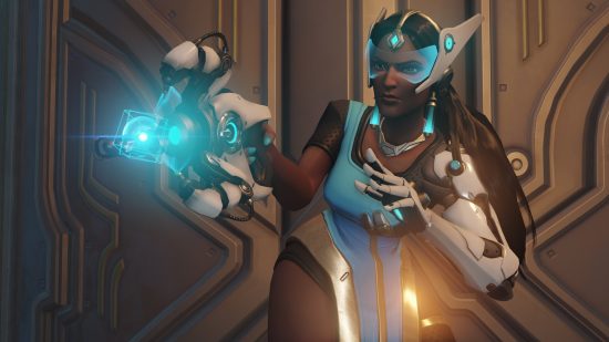 Overwatch 2 characters: a woman with a futuristic visor and a ray gun.