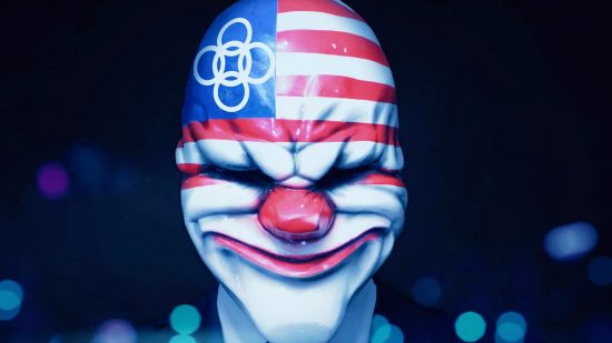 Payday 3 Steam sale: A clown mask decorated from the American flag from FPS game Payday