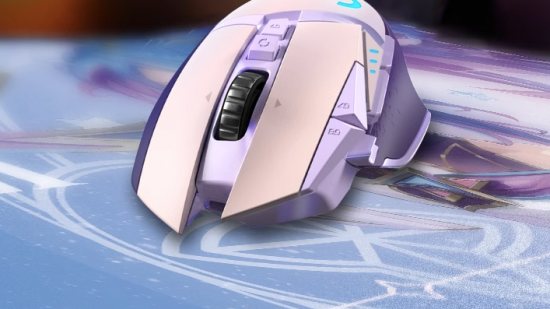 An image of the purple grape G502 lightspeed wireless mouse from Logitech.