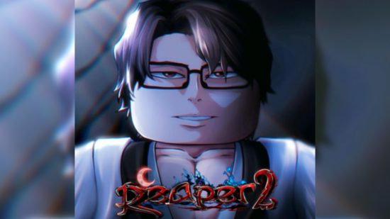 Reaper 2 Codes: A bespectacled man looks ahead with a stoic look on his face and the red text reads 