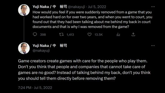 Sonic creator Yuji Naka tweets: 