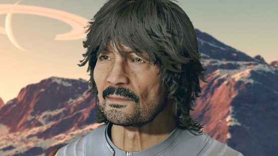 The face of a character made in the Starfield character creator.