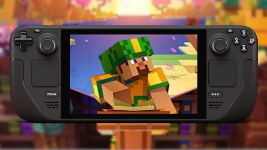 Minecraft screenshot, featuring Steve, on a Steam Deck