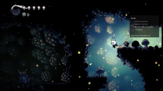 Steam update June 14 - screenshot of Hollow Knight with the new pinned notes overlay in the top-right corner.