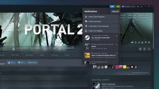 Steam update June 14 - the new notifications tray.