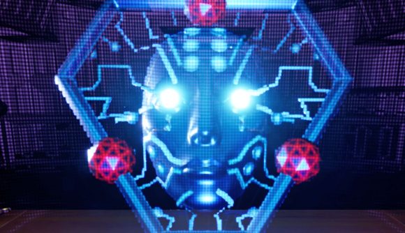 The System Shock remake’s coolest bonus makes me wish I could smell it: Shodan up close, a blue face with bright eyes, and circuitry around it in a triangle shape
