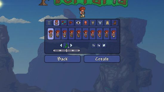 Terraria 1.4.5 Update: The new character creation screen with a voice slider.