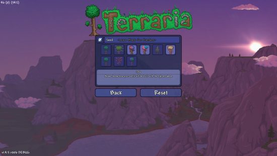Terraria Update 1.4.5: New Secret Seeds menu, with options for various bonus seeds