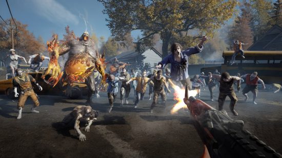 Undawn codes: first-person view of someone opening fire on a horde of zombies.