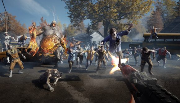 Undawn codes: first-person view of someone opening fire on a horde of zombies.