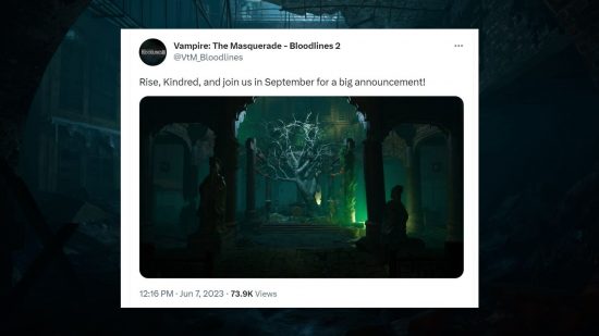 A tweet from the Paradox devs about Vampire: The Masquerade - Bloodlines 2 news in September