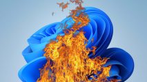 An image of the Windows 11 'Bloom' wallpaper on fire.