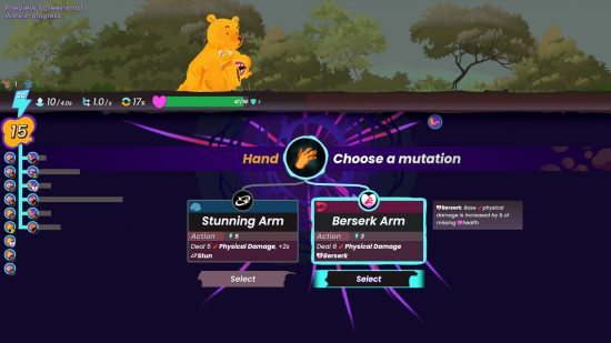 Bizarre Winnie the Pooh horror game is literal nightmare fuel: A screenshot of a Winnie the Pooh game where you choose a mutation for his arm