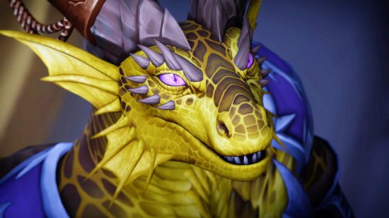 WoW nerfs: A dragon from Blizzard MMORPG World of Warcraft with green and purple scales