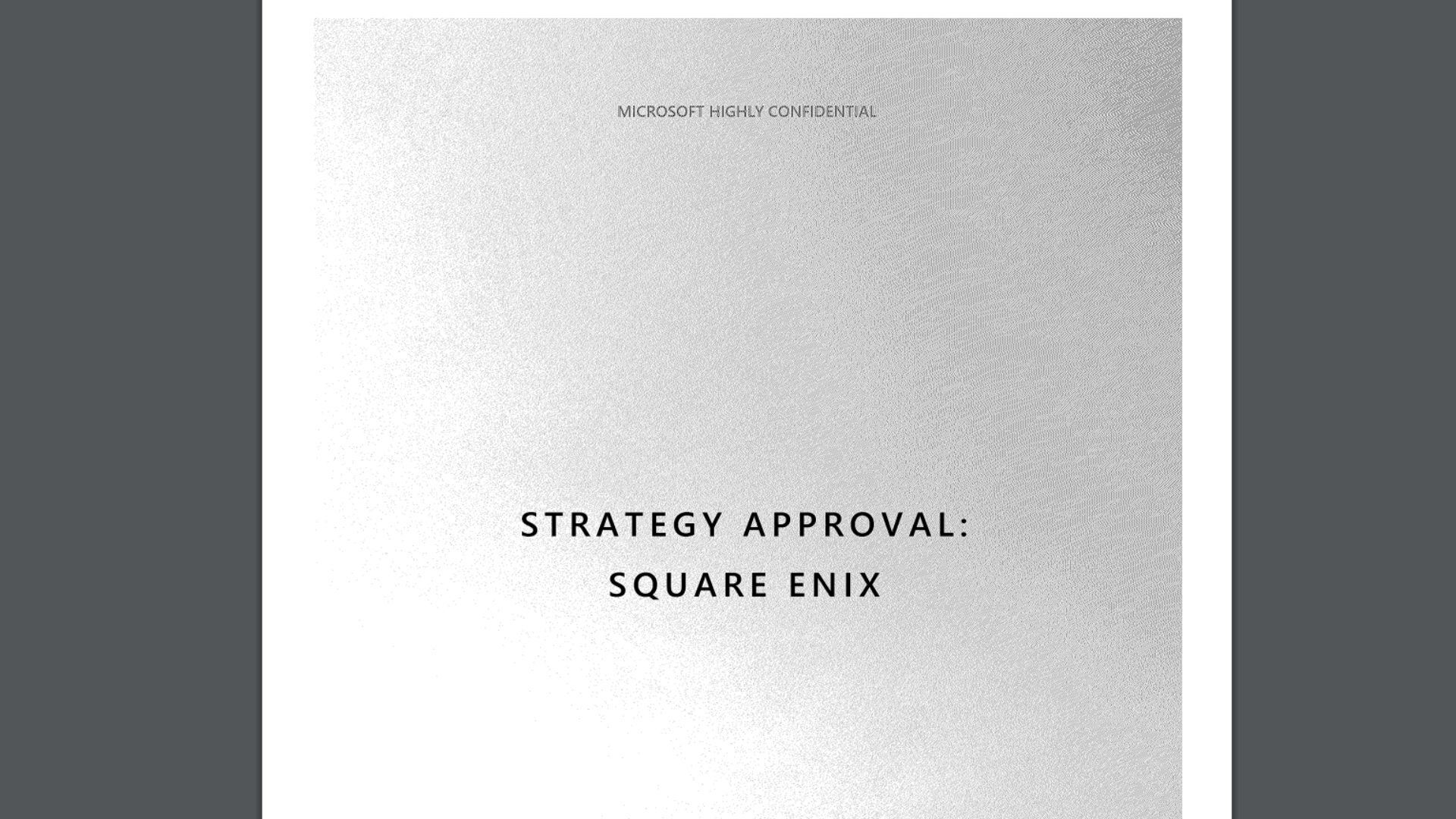 The cover of the released PDF detailing how Microsoft considered buying Square Enix