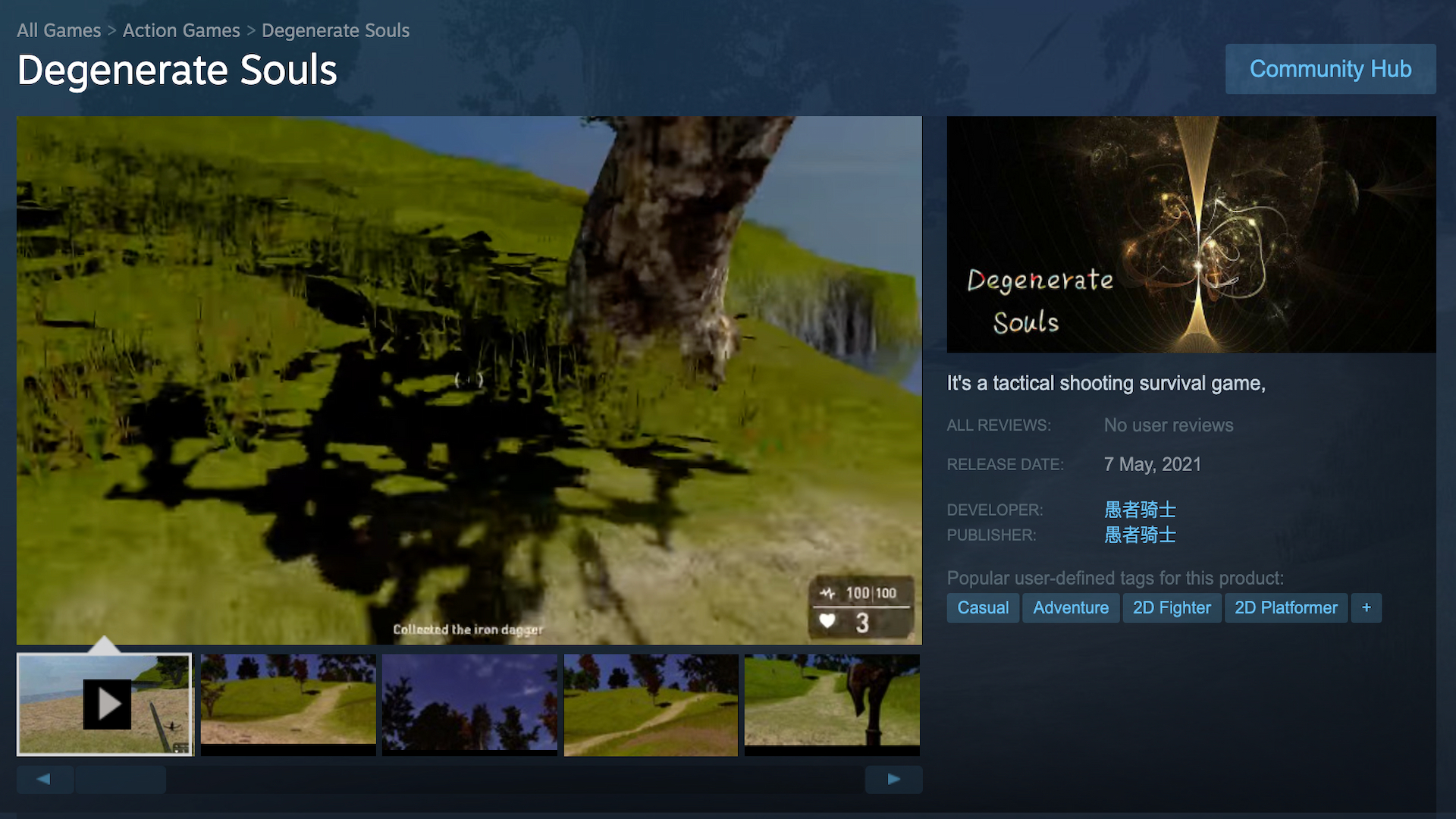 An archived screenshot of the Degenerate Souls Steam page
