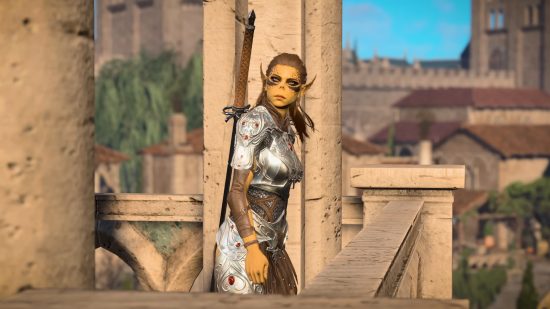 Lae'Zel stands on a balcony in Baldur's Gate 3