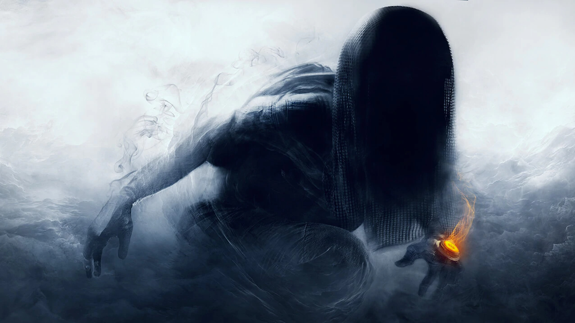 A dark, ghost-like presence with a fiery orange device on its left hand