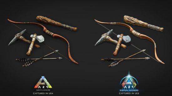 Ark Survival Ascended - weapon comparison between the two versions of Ark.
