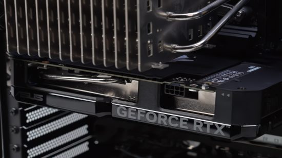 A close up image of ASUS's concept RTX 4060 Ti GPU with an M.2 slot added.