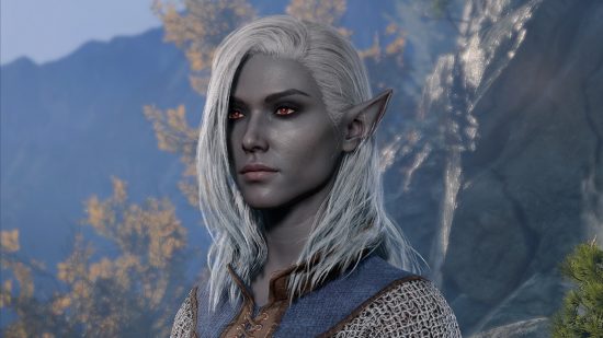 Baldur's Gate 3 Drow guide: a grey-skinned female with pointy ears.