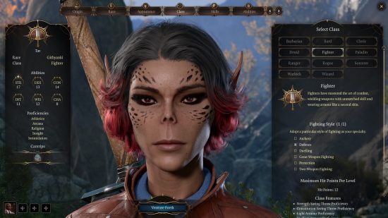 Baldur's gate 3 Githyanki: a short-haired orcish female with black and red hair.