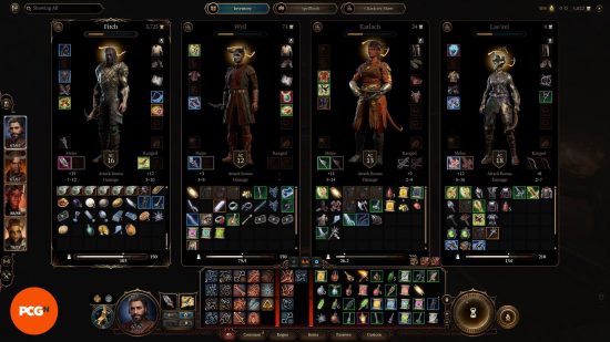 Baldur's Gate 3 leveling: the inventory of each of the four party members of Baldur's Gate 3.