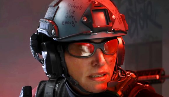 Battlefield 2042 update 5.2.0 - a soldier wearing orange shades and a helmet.