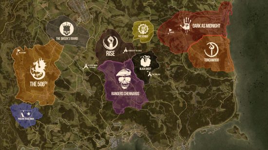 best dayz servers: a top down shot of an in-game map in DayZ with highlighted areas                                