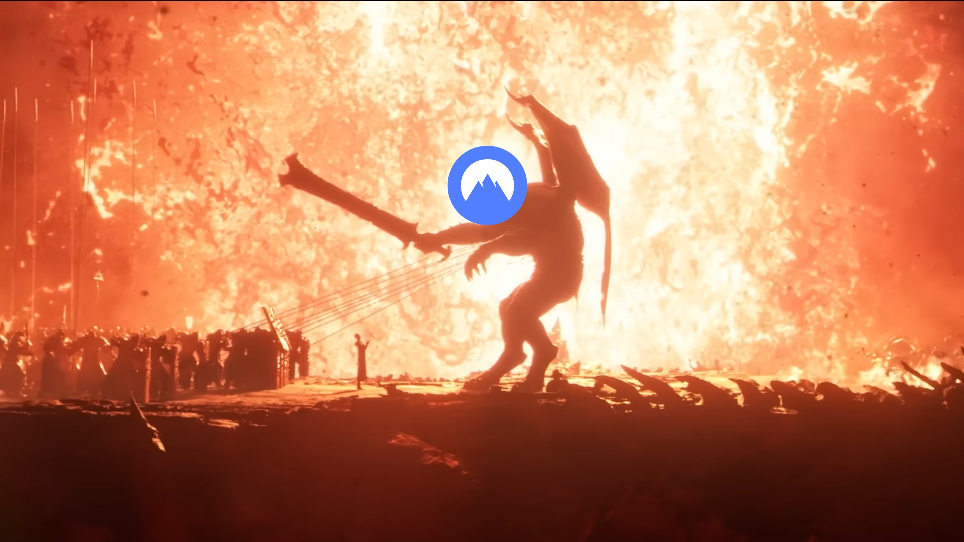 Best Diablo 4 VPN image showing a giant demon with a NordVPN head fighting people.