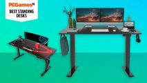 Best standing desks - top two standing desks for gaming on a bright gradient background