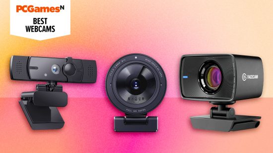 Best webcams - three top webcams for streaming and gaming on a pink background