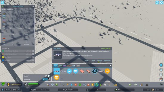 Cities Skylines 2 money: a screen showing the public transport options available to build in a city.