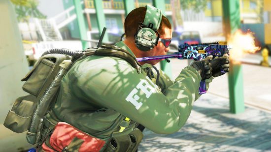 CSGO skin prices: A soldier in tactical gear fires an SMG in Valve FPS game Counter-Strike