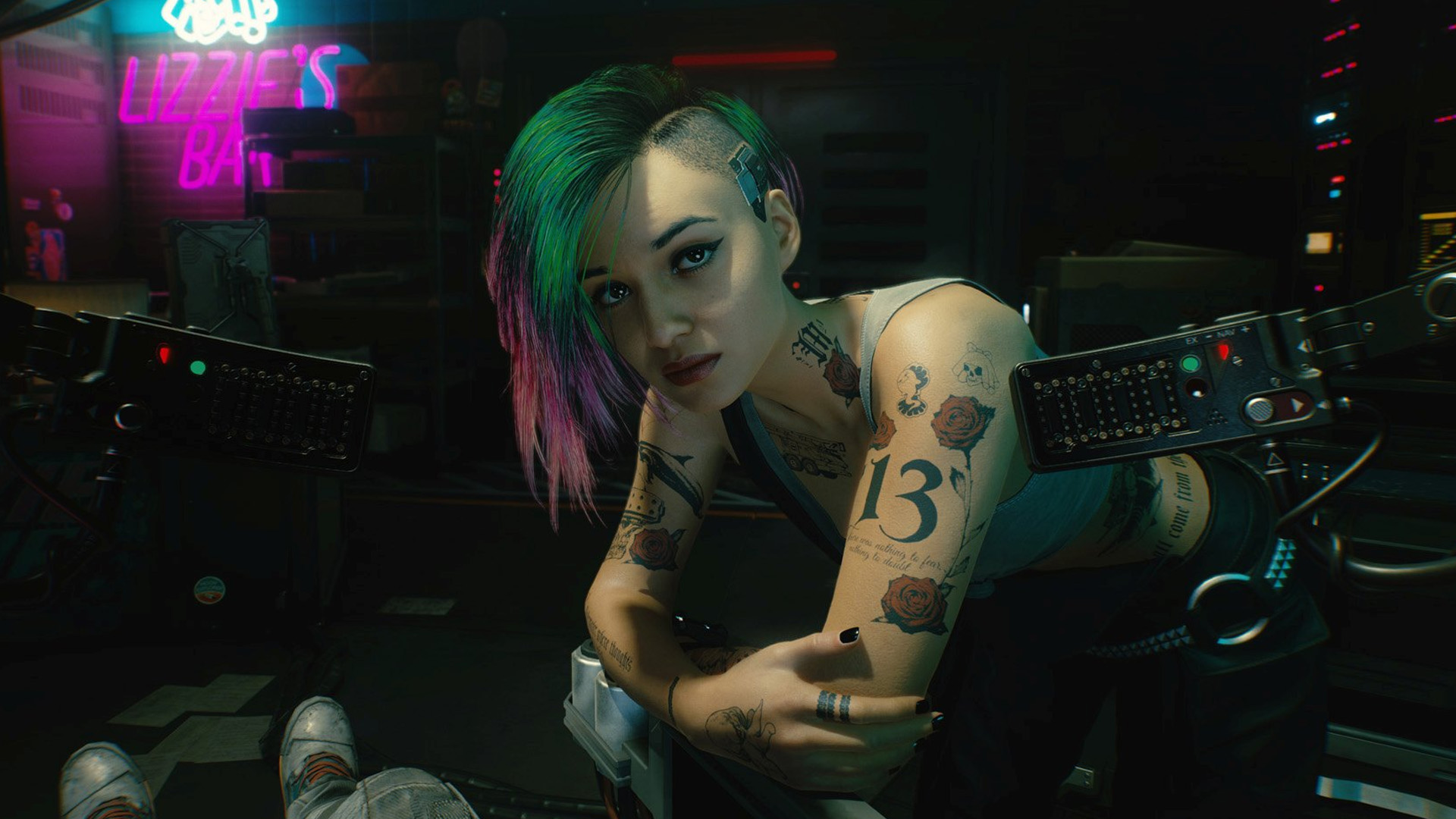 An image of the character Judy Alvarez from Cyberpunk 2077.
