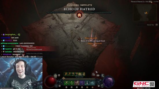 Diablo 4 hardcore Echo of Hatred - Max 'Wudijo' sonríe mientras termina la pelea contra Echo of Lilith.