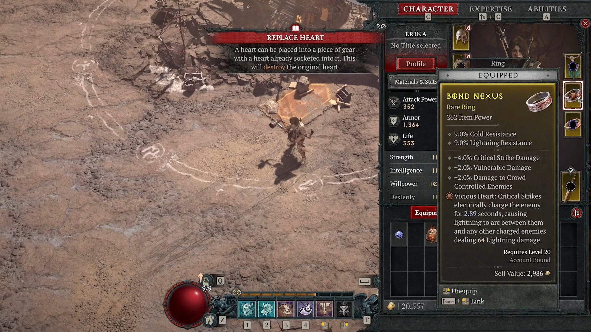 A screenshot of Diablo's new malignant hearts in action