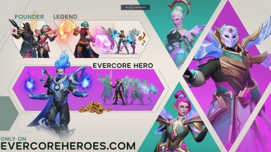 Evercore Heroes release date: an inforgraphic showing the bonsues you can get from preordering Evercore Heroes.