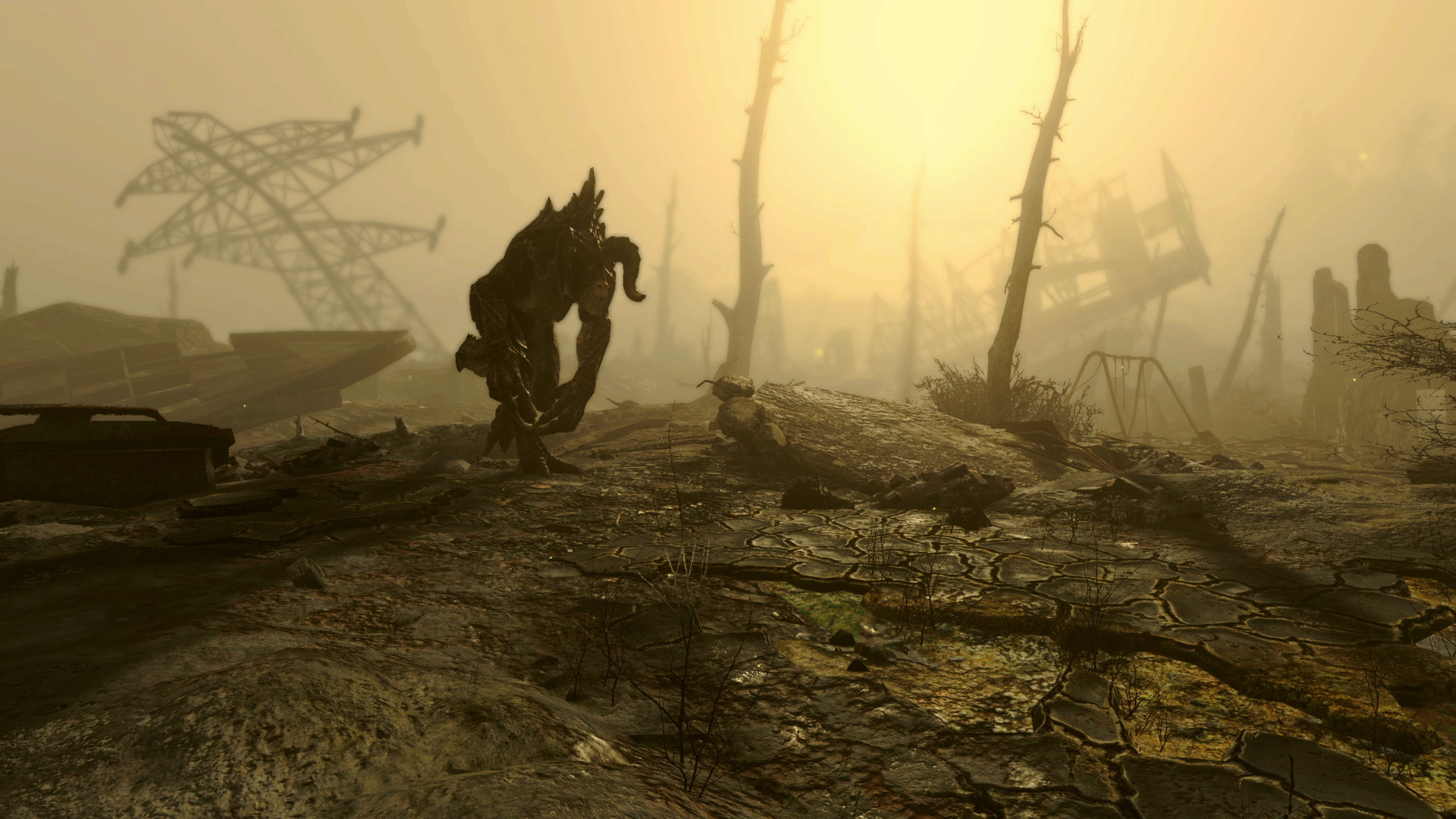 Fallout 4 realism mod: A monstrous creature, the Deathclaw from Bethesda RPG game Fallout 4
