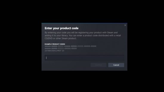 The redemption screen where you can enter your free Steam keys.