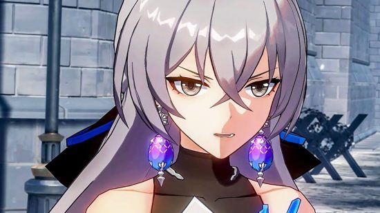 Bronya, one of the best characters on our Honkai Star Rail tier list, reprimands an unseen Belobog guard in the barracks of the Fragmentum.