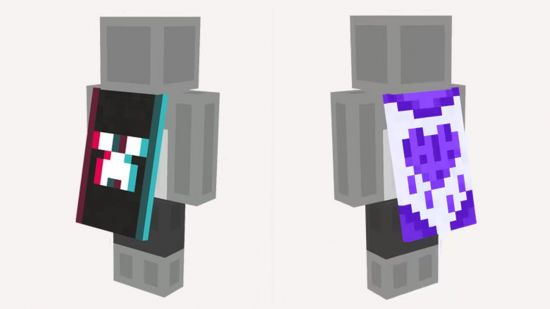 The Minecraft Purple Heart cape and the Minecraft TikTok cape.