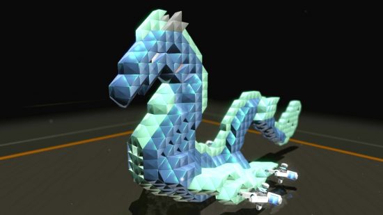 A blocky blue dragon created in one of the best free games like Minecraft, Robocraft.